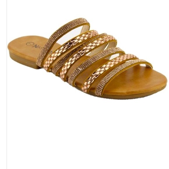 Beaded Metallic Slip On Sandal - Picture 3 of 3